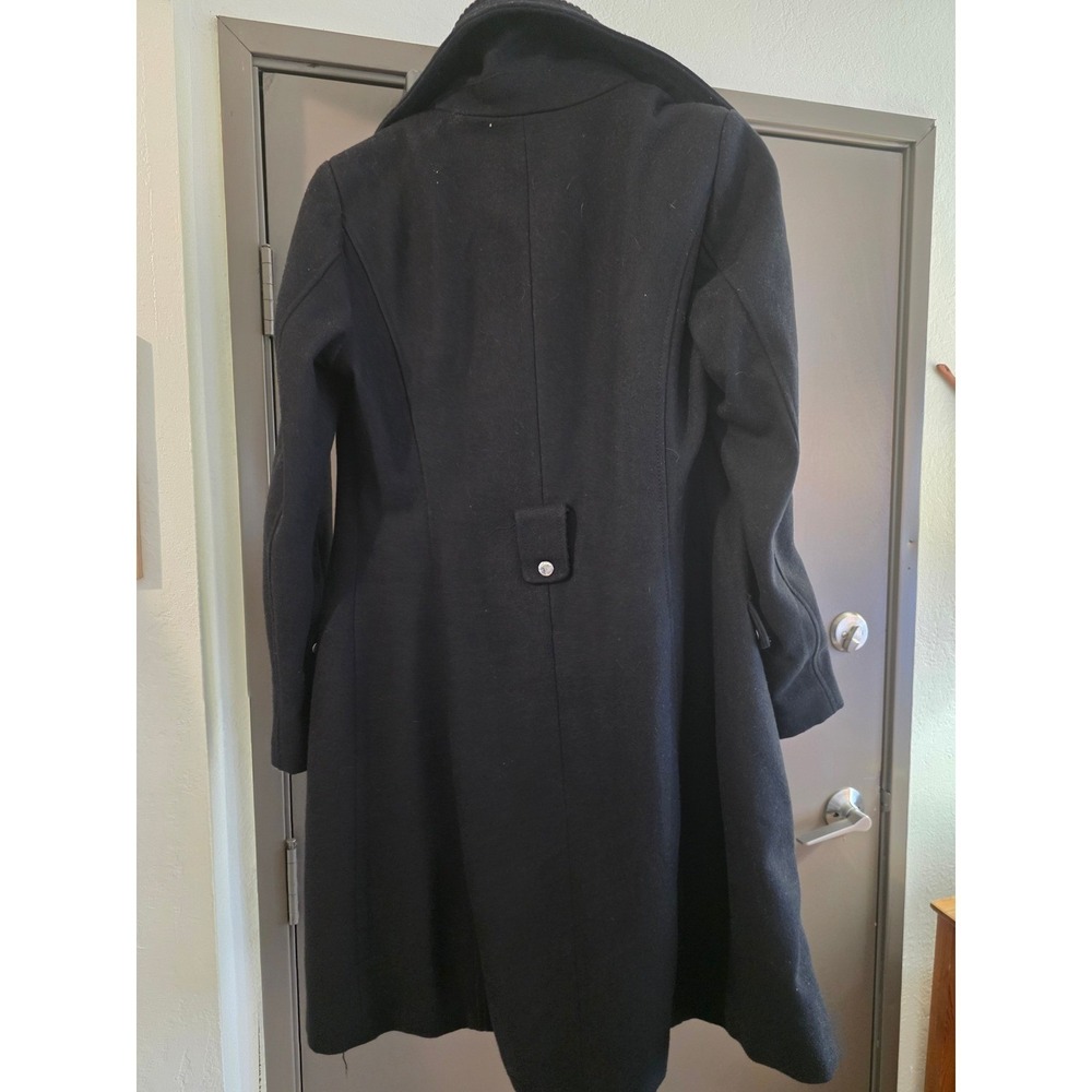 Laundry by Shelli Segal Black Wool Blend Military Coat Silver Snaps Women Small - Picture 4 of 12